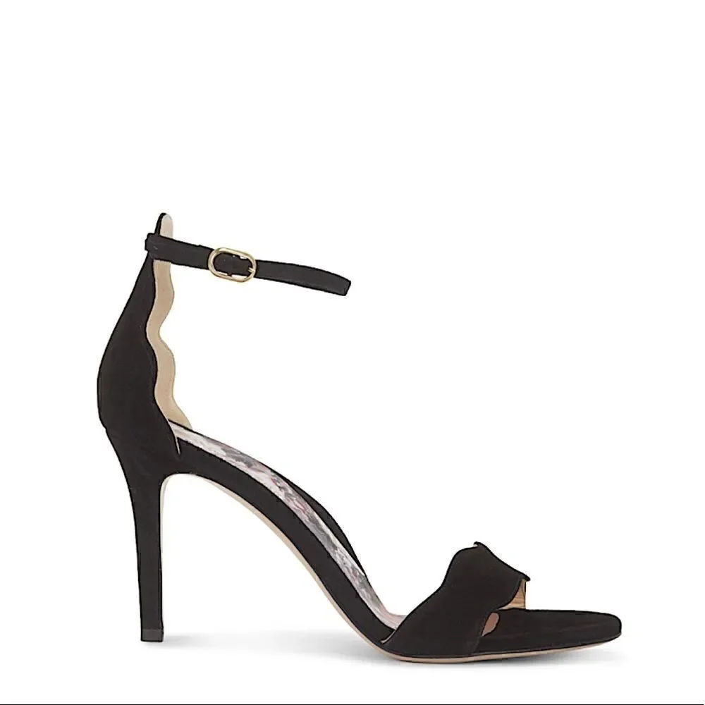 Marion Parke Fiona Black Suede Scalloped Sandals